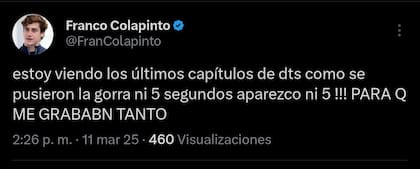 El posteo de Franco Colapinto en X