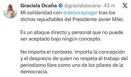 El posteo de Graciela Ocaña