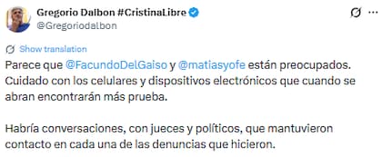El posteo de Gregorio Dalbon (X: @Gregoriodalbon)