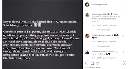 El posteo de Instagram donde Ryan Reynolds reflexionó sobre la ansiedad
