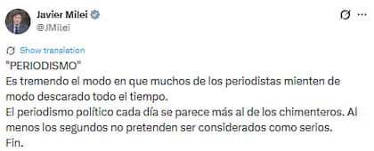 El posteo de Javier Milei ante los rumores de un incremento salarial (Fuente: @JMilei)