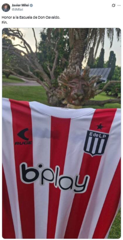 El posteo de Javier Milei en apoyo a Estudiantes de La Plata tras la polémica (X: @JMilei)