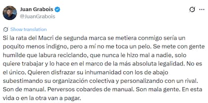 El posteo de Juan Grabois contra Jorge Macri (X: @JuanGrabois)