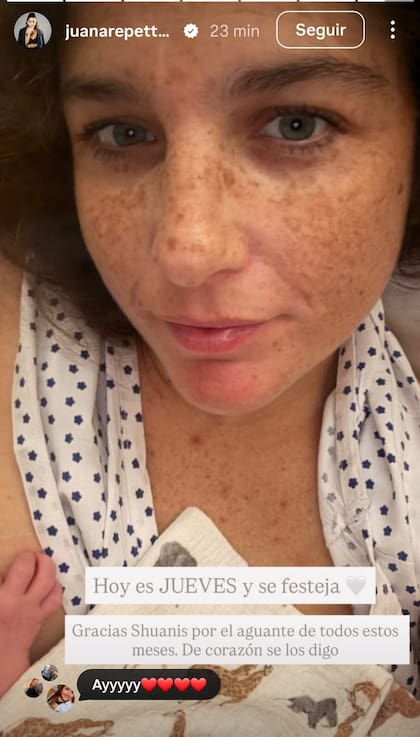 El posteo de Juana Repetto confirmando el nacimiento de su tercer hijo