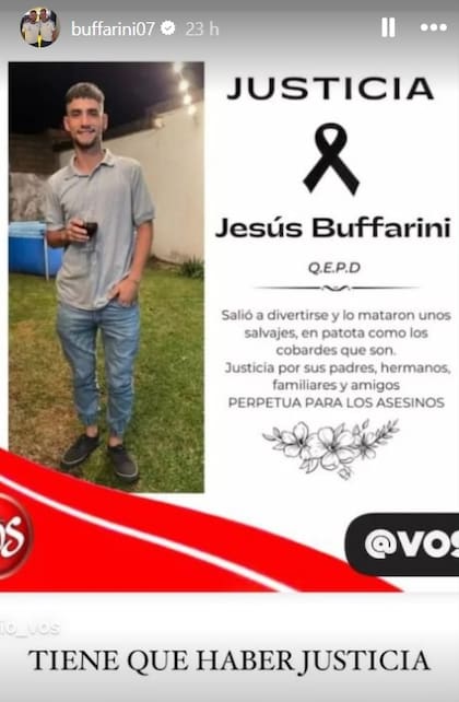 El posteo de Julio Buffarini en Instagram para reclamar justicia por el asesinato de su primo