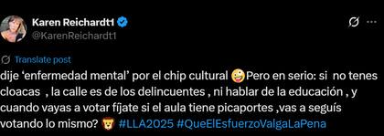 El posteo de Karen Reichardt