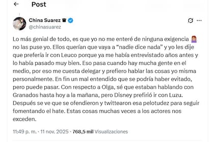 El posteo de la China Suárez
