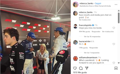 El posteo de la jefa de prensa de Williams en su cuenta y el comentario del argentino