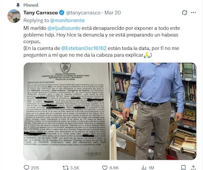 El posteo de la mujer de David Cantarino