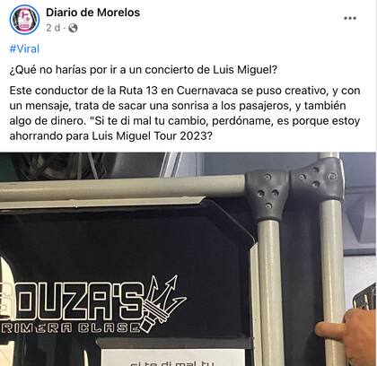 El posteo de la página que evidenció al colectivero