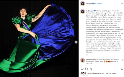 El posteo de Lady Gaga sobre su show en Rio