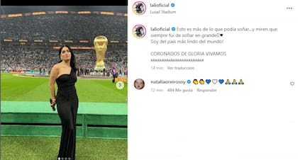 El posteo de Lali Espósito tras cantar el himno en la final del Mundial Qatar 2022 (Foto: Captura Instagram /@lalioficial)