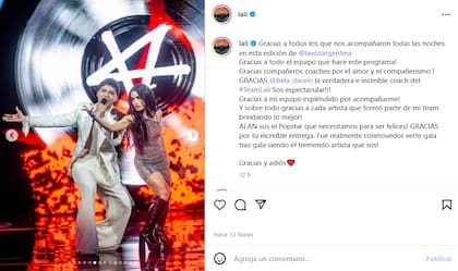 El posteo de Lali tras la final de La Voz Argentina (Foto: Instagram @lali)