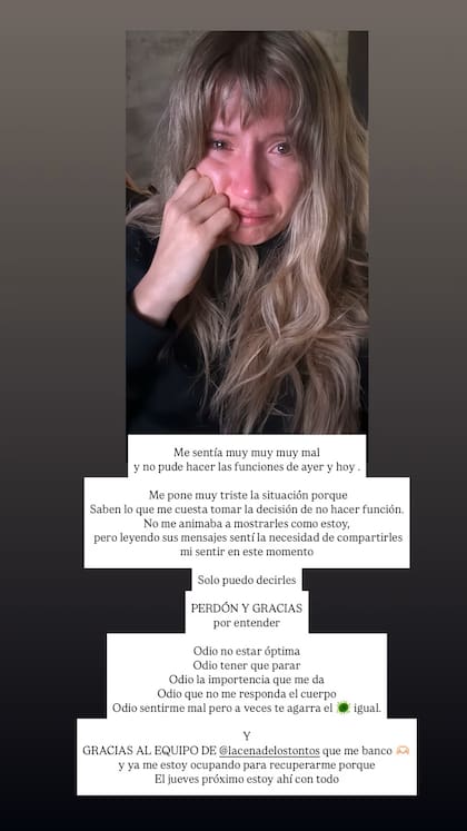 El posteo de Laurita Fernández en Instagram donde comunicó el motivo que la alejó del escenario por dos días