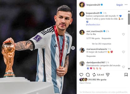 El posteo de Leandro Paredes y la respuesta de Dibu Martínez