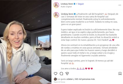 El posteo de Lindsey Vonn que trajo cierta tranquilidad a sus seguidores