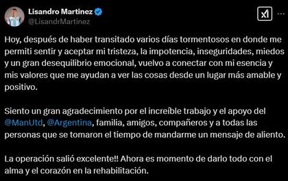 El posteo de Lisandro Martínez en X