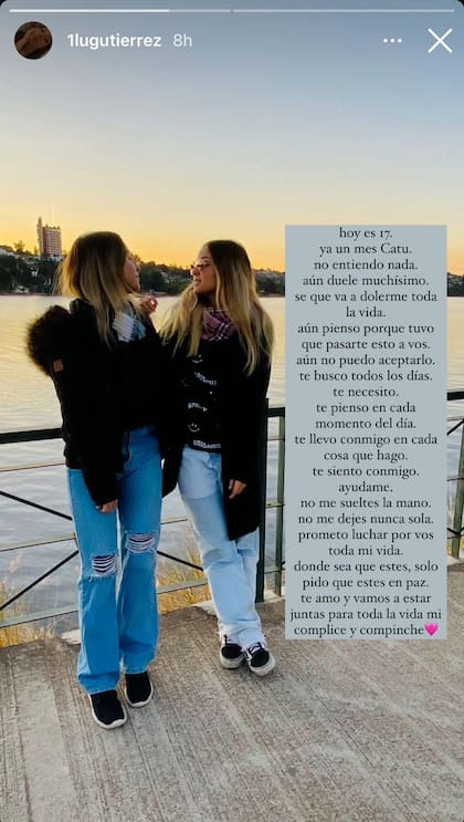 El posteo de Lucía Gutiérrez, hermana de Catalina, a un mes de su femicidio.