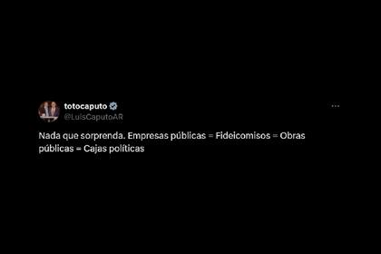 El posteo de Luis Caputo contra Axel Kicillof por la pretensión de Provincia de hacerse cargo de Aerolíneas Argentinas