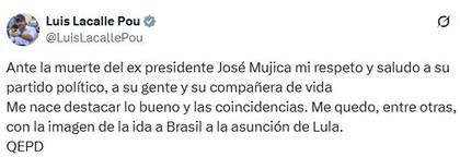 El posteo de Luis Lacalle Pou sobre la muerte de Mujica