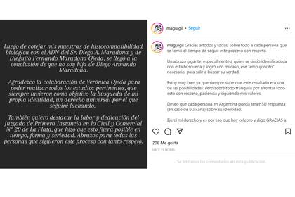 El posteo de Magalí Gil