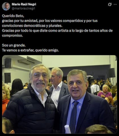 El posteo de Mario Negri en X