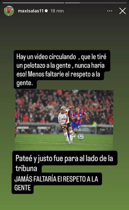 El posteo de Maxi Salas en el que busca aclarar su actitud ante los hinchas de River en el partido con San Lorenzo