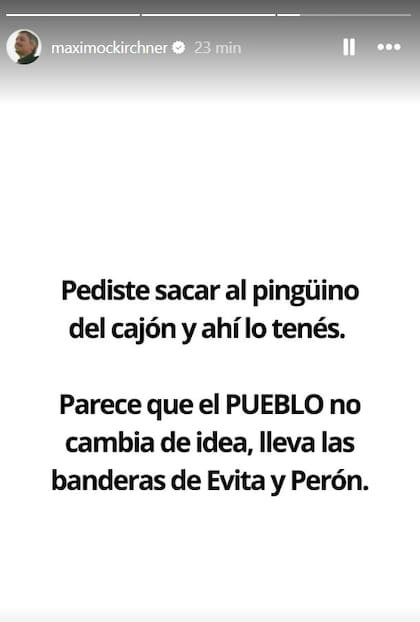 El posteo de Máximo Kirchner en Instagram