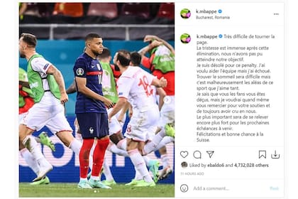 El posteo de Mbappé en Instagram en el que expresó su dolor por la eliminación