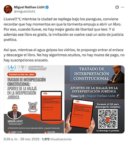 El posteo de Miguel Nathan Licht
