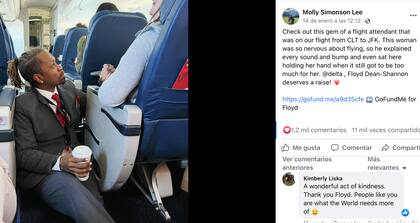 El posteo de Molly Lee sobre el azafato que acompañó a una pasajera nerviosa durante parte del vuelo
