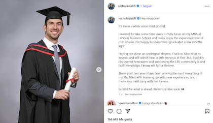 El posteo de Nicholas en sus redes sociales
