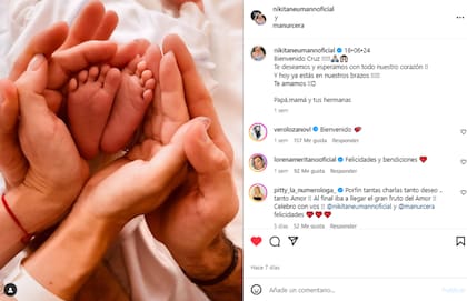 El posteo de Nicole Neumann para anunciar el nacimiento de Cruz (Foto: Instagram @nikitaneumannoficial)