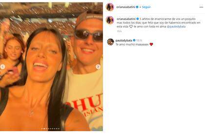 El posteo de Oriana Sabatini por los cinco años de relación con Paulo Dybala