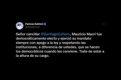 El posteo de Patricia Bullrich, en respuesta a Santiago Cafiero