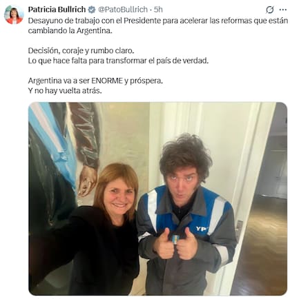 El posteo de Patricia Bullrich y Javier Milei tras el anuncio del acuerdo del Mercosur (X: @PatoBullrich)