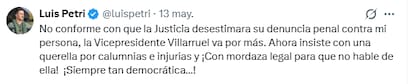 El posteo de Petri contra la vicepresidenta