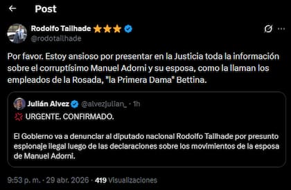 El posteo de Rodolfo Tailhade en X