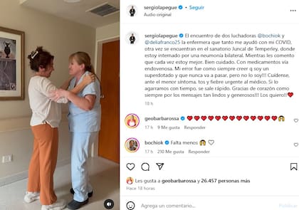 El posteo de Sergio Lapegüe sobre el reencuentro con la enfermera que lo atendió durante su internación por COVID