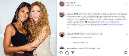 El posteo de Shakira donde compartió la foto con Anto Roccuzzo en Miami