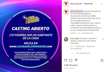El posteo de Telemundo sobre La Casa de los famosos 3