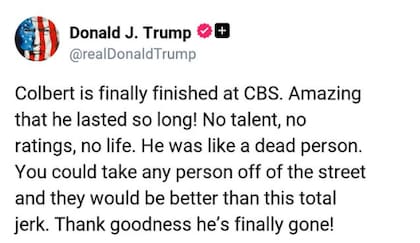 El posteo de Trump contra Colbert