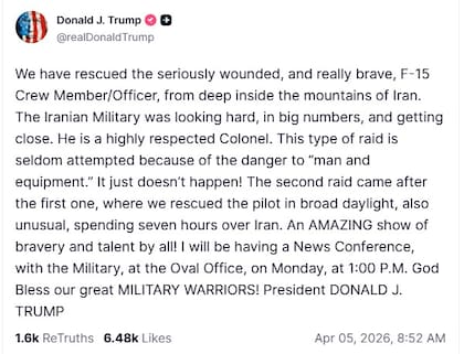 El posteo de Trump en Truth