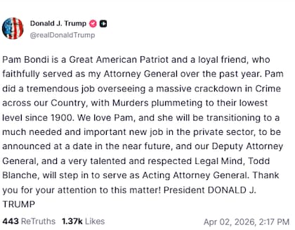 El posteo de Trump en Truth Social