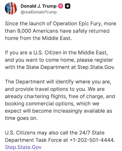 El posteo de Trump en Truth Social