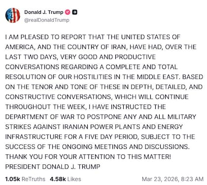 El posteo de Trump en Truth Social