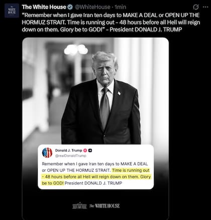 El posteo de Trump en Truth Social, compartido por la Casa Blanca en X