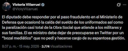El posteo de Victoria Villarruel contra Luis Petri