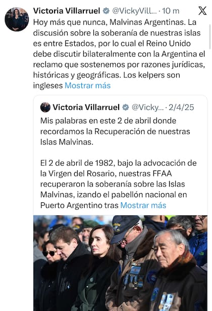 El posteo de Villarruel por las Islas Malvinas