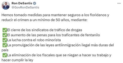 El posteo del gobernador DeSantis